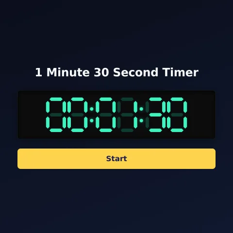 The timeandspace.science 1-minute-30-second timer: the digital read-out showing 1 minute 30 seconds and a Start button
