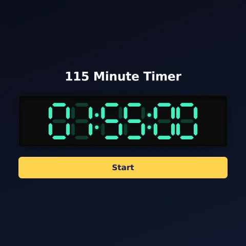The timeandspace.science 115-minute timer: the digital read-out showing 115 minutes and a Start button
