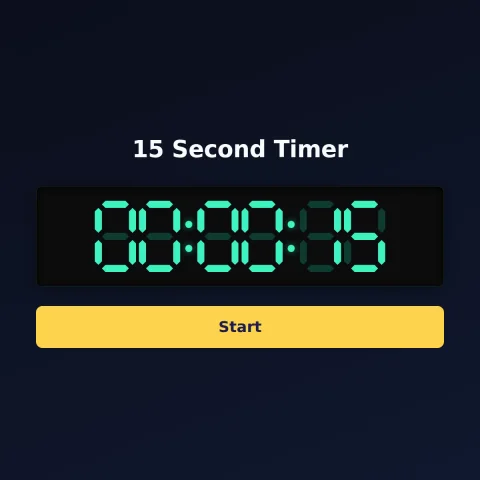 The timeandspace.science 15-second timer: the digital read-out showing 15 seconds and a Start button