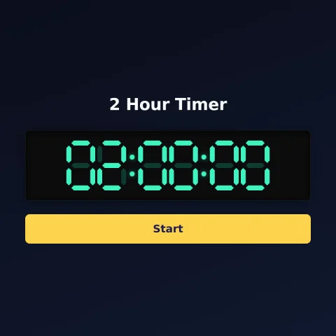 The timeandspace.science 2-hour timer: the digital read-out showing 2 hours and a Start button