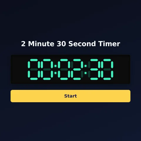 The timeandspace.science 2-minute-30-second timer: the digital read-out showing 2 minutes 30 seconds and a Start button