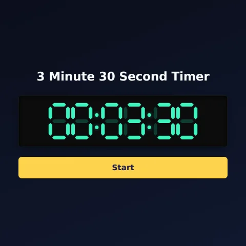 The timeandspace.science 3-minute-30-second timer: the digital read-out showing 3 minutes 30 seconds and a Start button