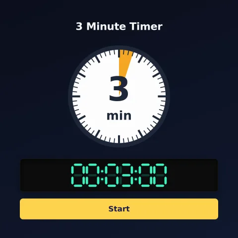 The timeandspace.science 3-minute timer: an analog dial with 3 minutes shaded orange, the digital read-out and a Start button