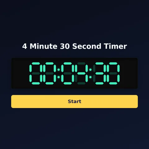 The timeandspace.science 4-minute-30-second timer: the digital read-out showing 4 minutes 30 seconds and a Start button