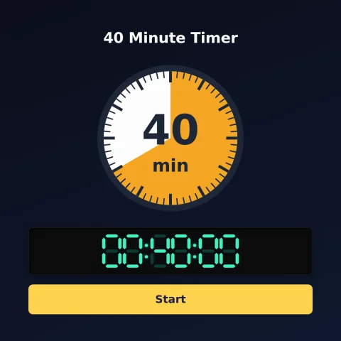 The timeandspace.science 40-minute timer: an analog dial with 40 minutes shaded orange, the digital read-out and a Start button