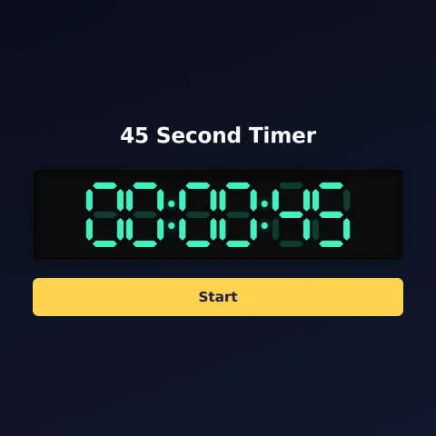 The timeandspace.science 45-second timer: the digital read-out showing 45 seconds and a Start button