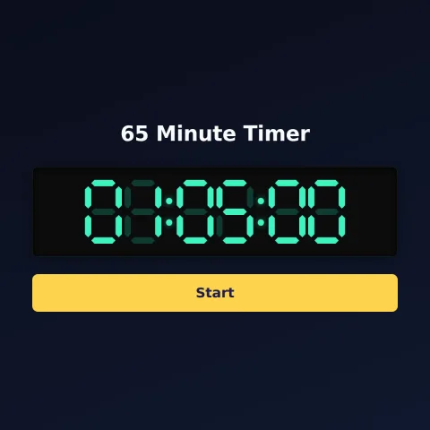 The timeandspace.science 65-minute timer: the digital read-out showing 65 minutes and a Start button