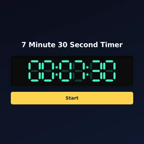 The timeandspace.science 7-minute-30-second timer: the digital read-out showing 7 minutes 30 seconds and a Start button
