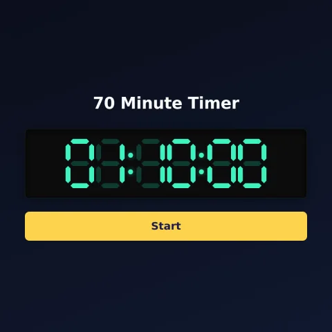 The timeandspace.science 70-minute timer: the digital read-out showing 70 minutes and a Start button