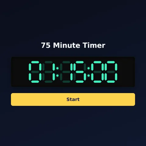 The timeandspace.science 75-minute timer: the digital read-out showing 75 minutes and a Start button