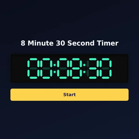 The timeandspace.science 8-minute-30-second timer: the digital read-out showing 8 minutes 30 seconds and a Start button