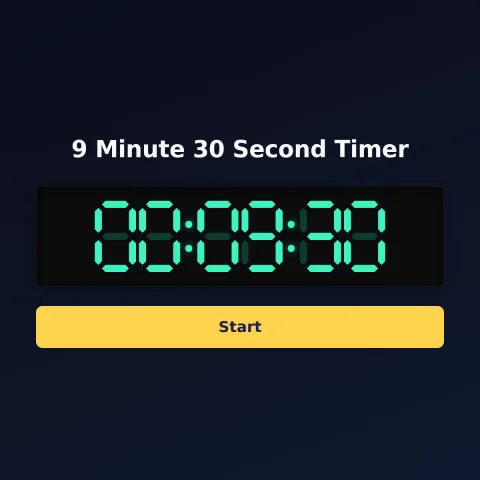 The timeandspace.science 9-minute-30-second timer: the digital read-out showing 9 minutes 30 seconds and a Start button