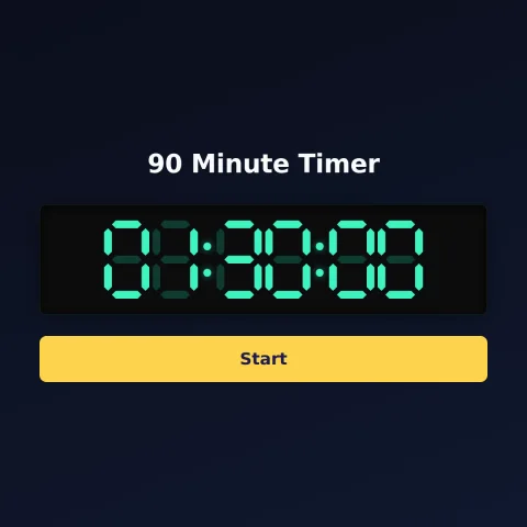 The timeandspace.science 90-minute timer: the digital read-out showing 90 minutes and a Start button