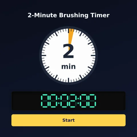 The timeandspace.science 2-minute timer: an analog dial with 2 minutes shaded orange, the digital read-out and a Start button