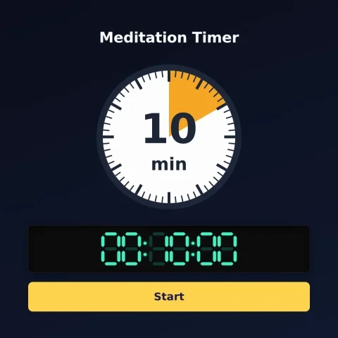The timeandspace.science 10-minute timer: an analog dial with 10 minutes shaded orange, the digital read-out and a Start button