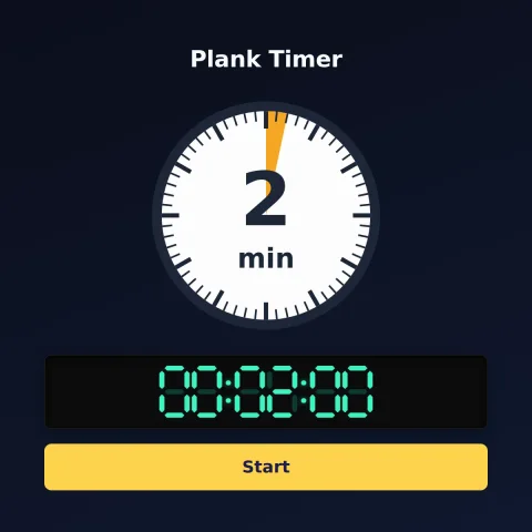 The timeandspace.science 2-minute timer: an analog dial with 2 minutes shaded orange, the digital read-out and a Start button